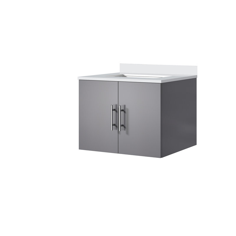 Meuble-lavabo compact avec comptoir en quartz blanc, Gris foncé