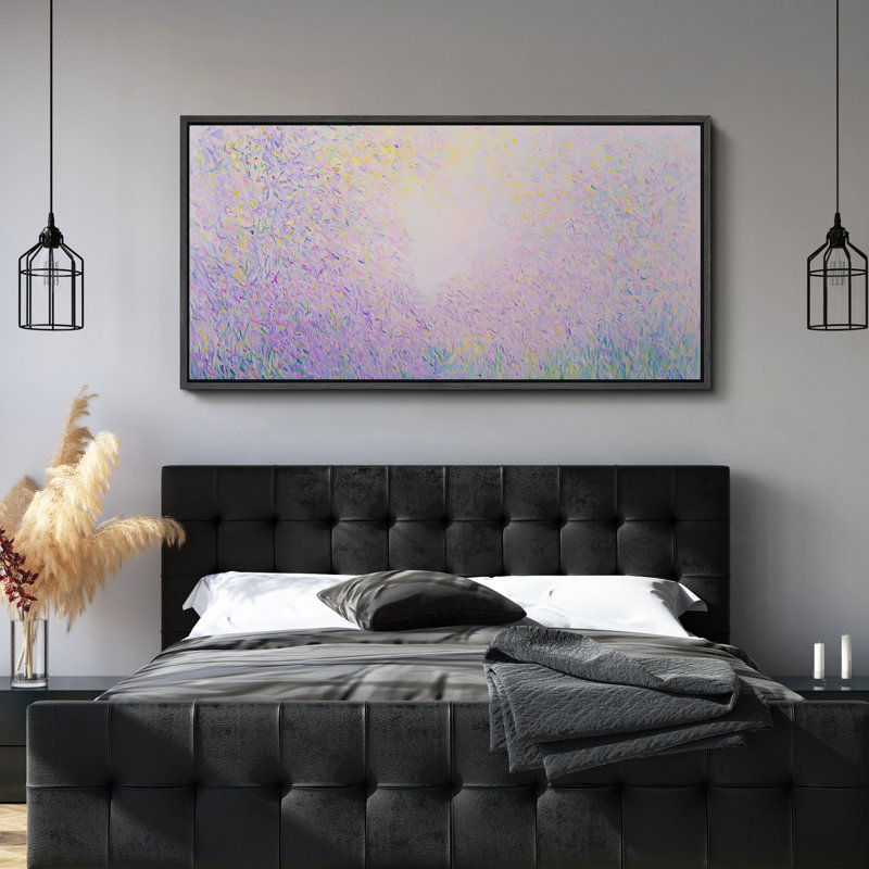 Abstrait fleurs sauvages mauves - Impression sur toile encadrée surdimensionnée, Noir, noir, noir, noir, H 30 po x l 60 po
