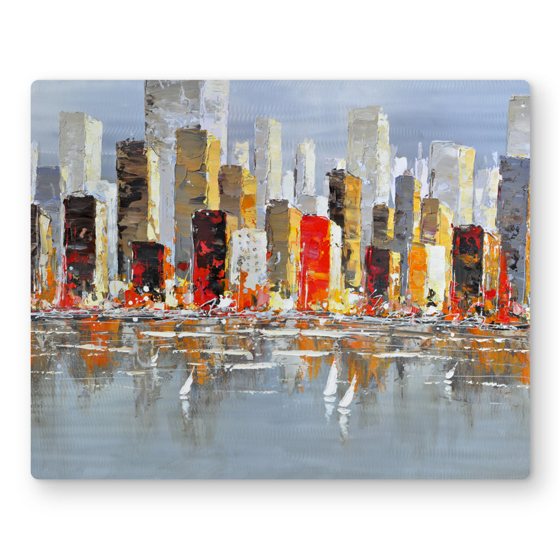 Colorful Buildings with Water Reflection - Yellow Cities Metal Print