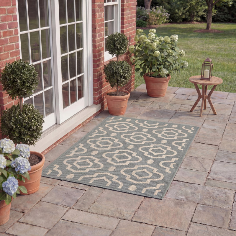 Tapis d'intérieur / extérieur à motif géométrique Herefordshire Performance, Rectangle 2 pi x 3 pi 7 po