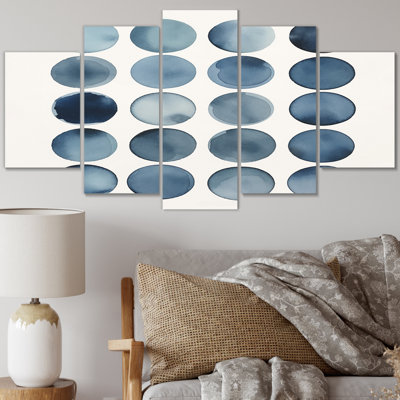  «Universal Grid Circular Watercolor Retro Blue VII - Impression sur toile géométrique moderne - 5 panneaux