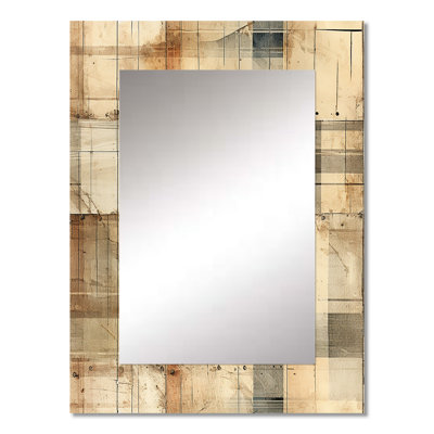 Charese Beige Rustic Plaid Countryhouse Plank - vintage  Wall Mirror, Graphic Print Decorative Mirror, Printed Metal Art