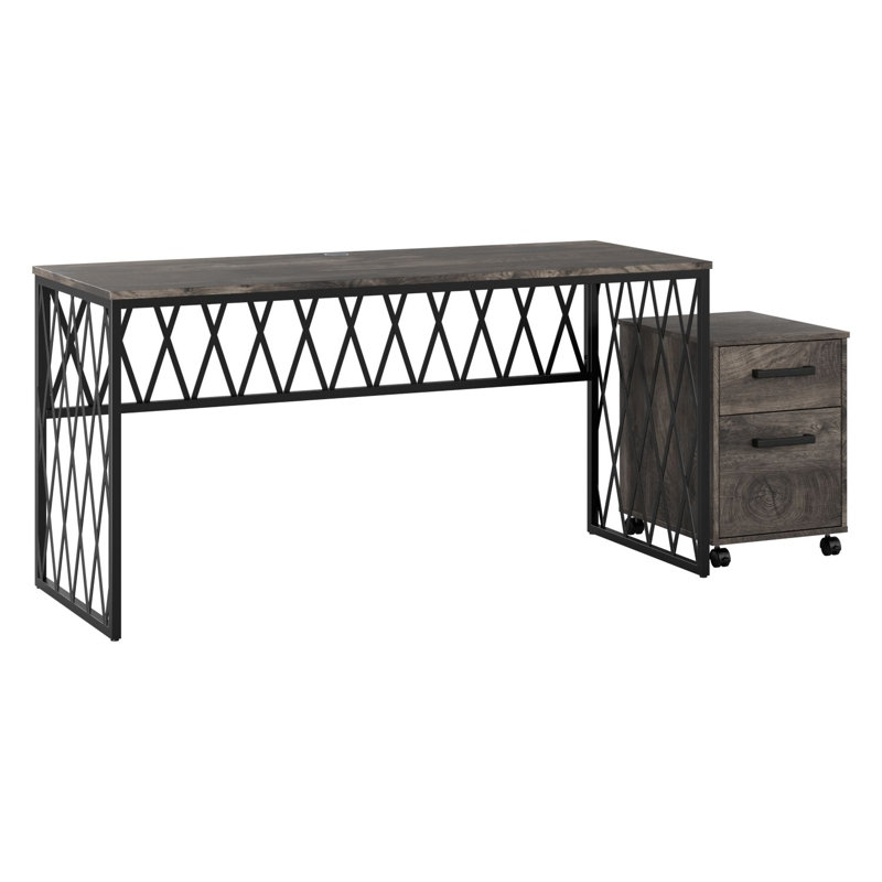 Bureau 60 "avec piédestal mobile, Hickory gris foncé / noir, H 30 po x l 60 po x P 24 po