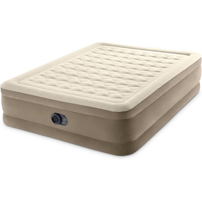 Queen Beige Raised Air Mattress with Built-in Pump
