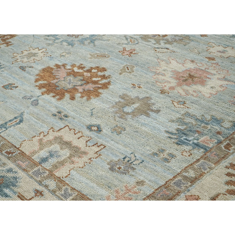 Tapis bleu en laine noué à la main 8 pi 9 po x 11 pi 10 po Oushak