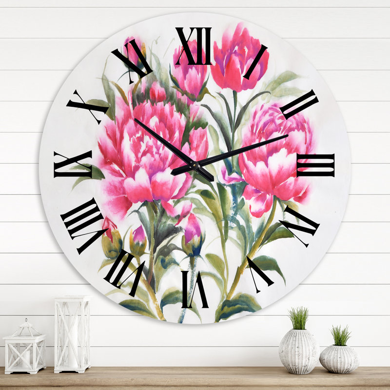 Mauve pivoines - Horloge murale traditionnelle, Surdimensionné