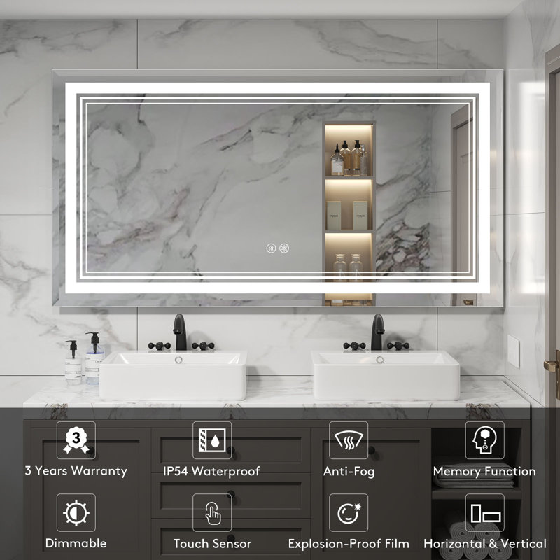 Bhanmati Rectangle LED Mirror, Bathroom/Vanity Mirror with Dimmable Lights, Wall-Mounted, 36" x 48"