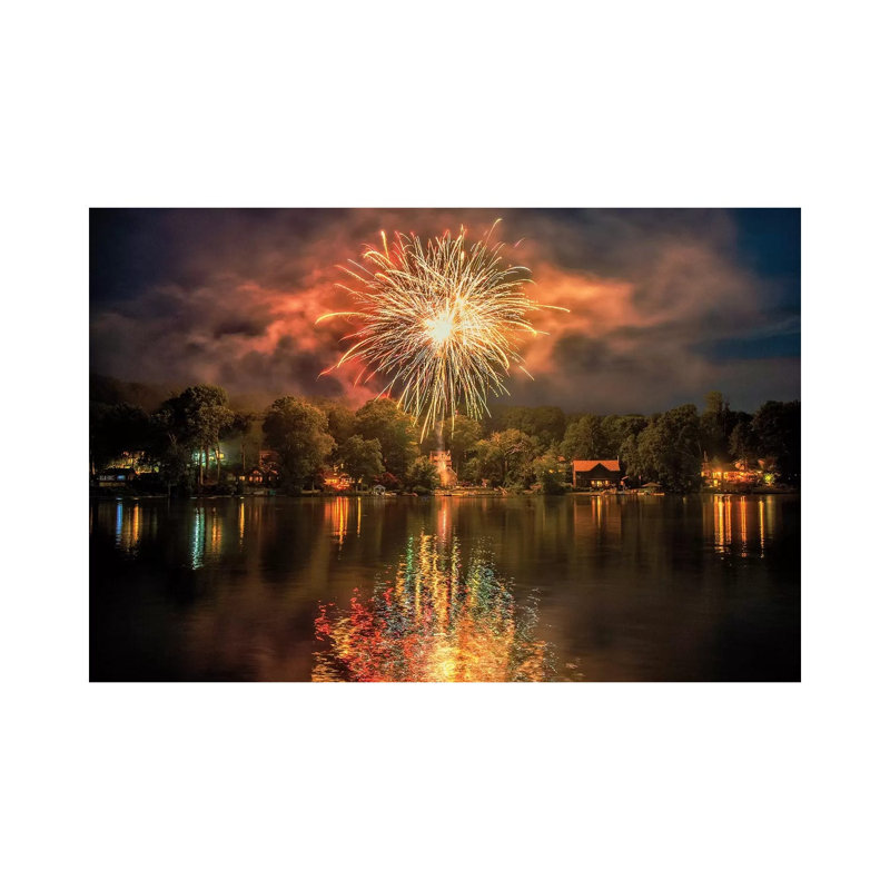 Lake Fireworks by David Gardiner - Print on Canvas, Wrapped Canvas, 20.32cm H x 30.48cm W x 1.91cm D