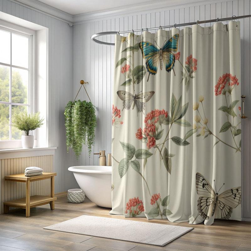 Botanical Flutter - Premium Shower Curtain, 74"H x 71"W