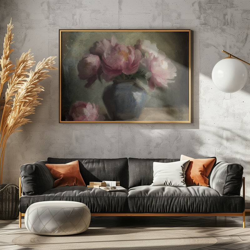 "Pivoines En Rose", art mural texturé encadré, Or, H 18 po x l 24 po