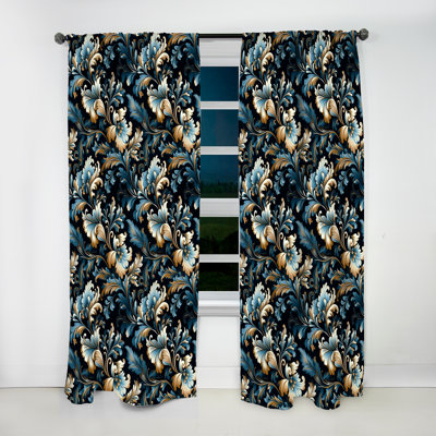 Motif damassé de luxe doré et bleu I - Rideau damassé - Rideau damas obscurcissant - 1 panneaux