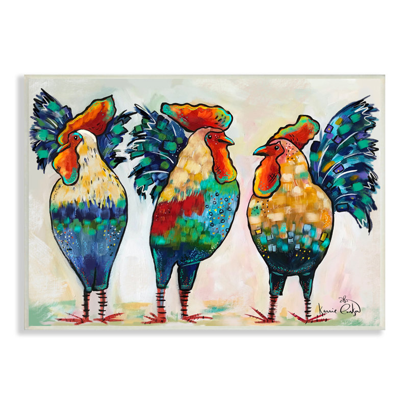 "Bold Moted Chickens Hens Vivid Feathers", art mural sur bois par Karrie Evenson, H 10 po x l 15 po x P 0,5 po