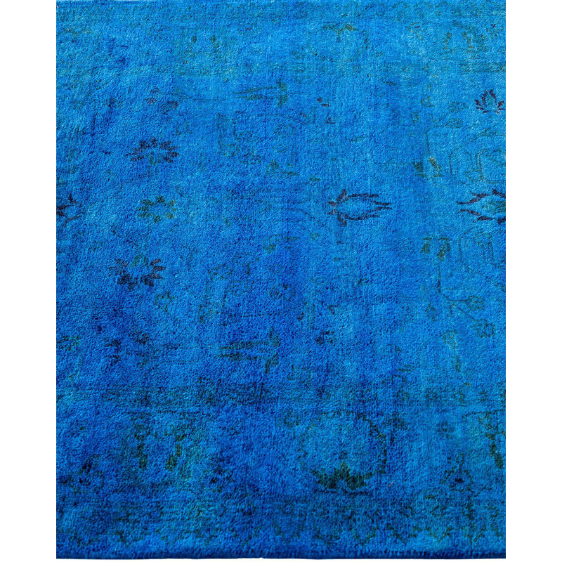 Tapis de couloir unique noué à la main Fine Vibrance - bleu, 2 pi 7 po x 12 pi 8 po