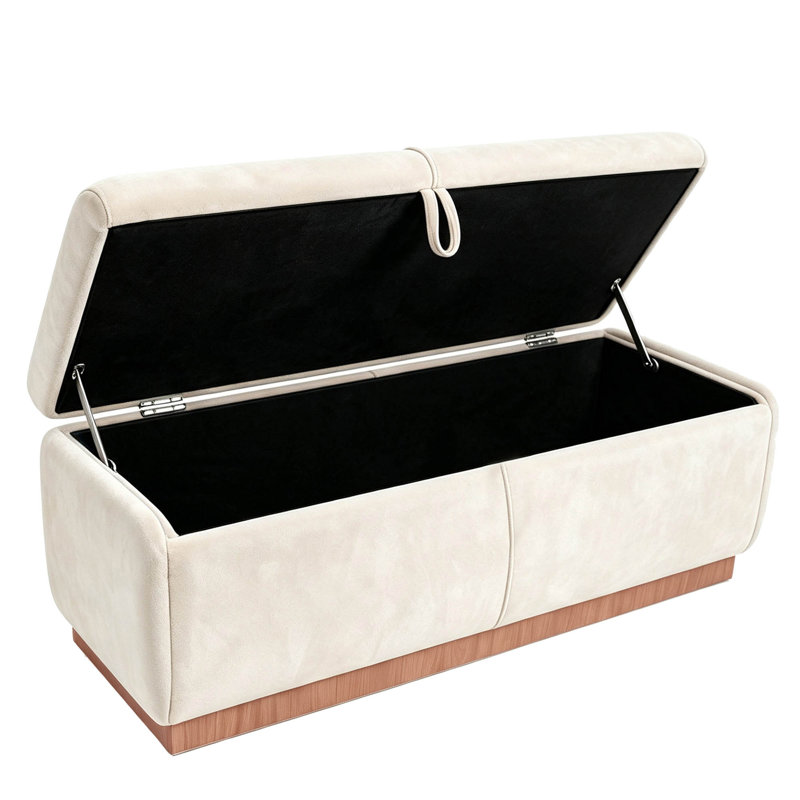 Banc de rangement rembourré en velours de 47,2 po, Beige