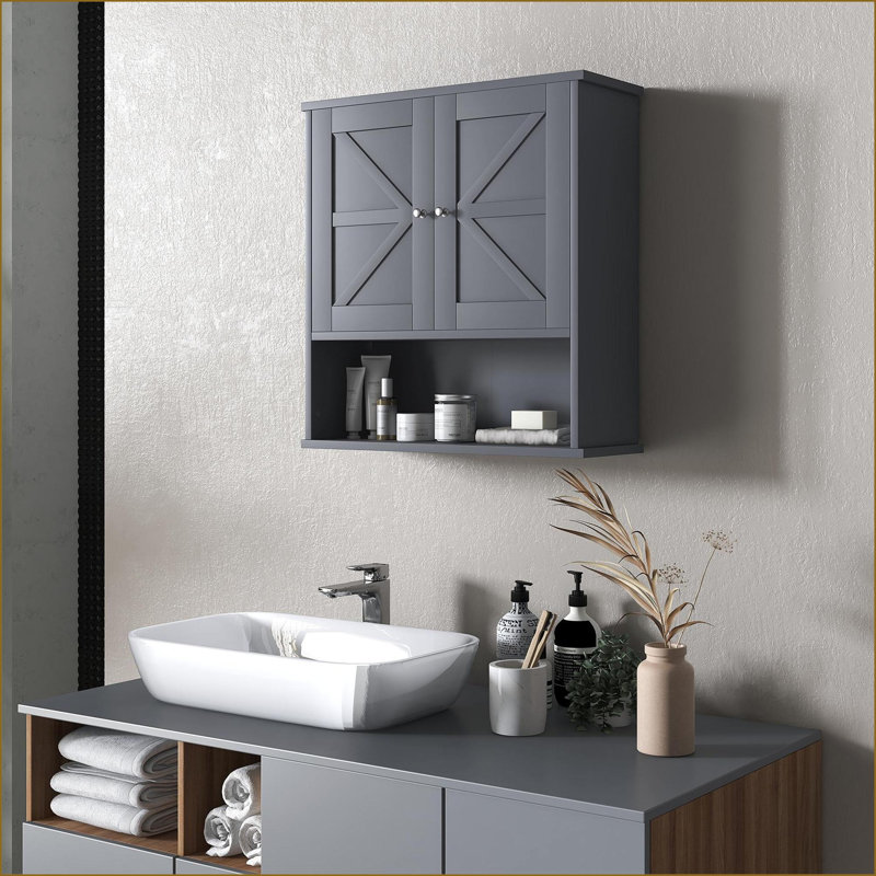 Cabinets, Wall Mounted Bathroom Storage Cabinet with Open & Adjustable Shelves | Farmhouse | MDF, Blue
