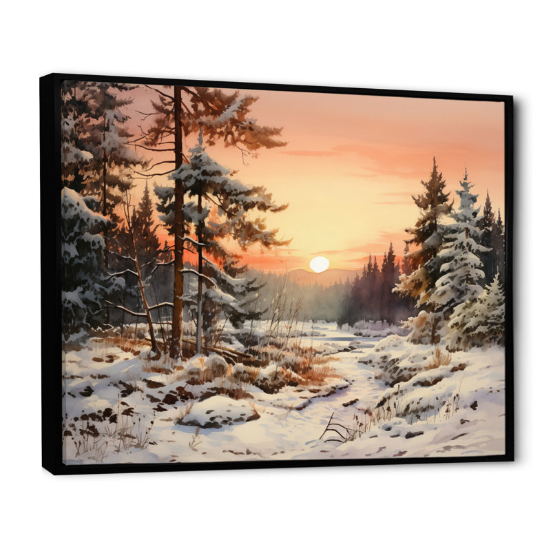 Winter Winter Tree Horizon sur toile, Cadre flottant noir, H 34 po x l 44 po x P 1,5 po