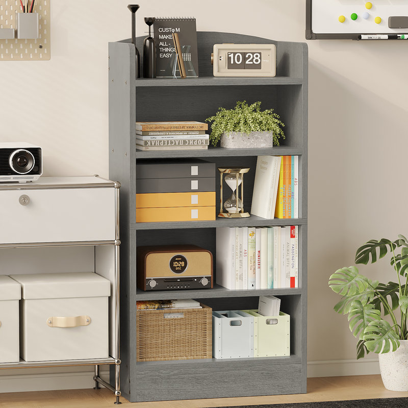 5-Shelf Multi-Functional Modern Wood Bookcase,, Gray