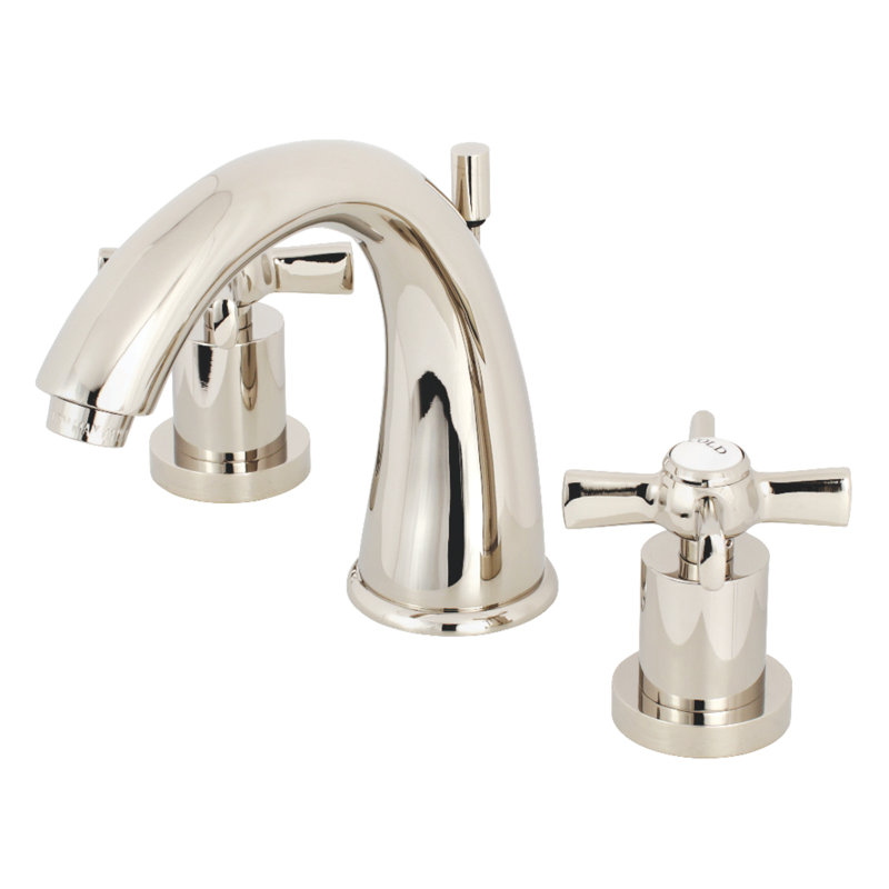 Kingston Brass Millennium Two-Handle 3-Hole Deck Mount Widespread Bathroom Faucet with Brass Pop-Up Drain