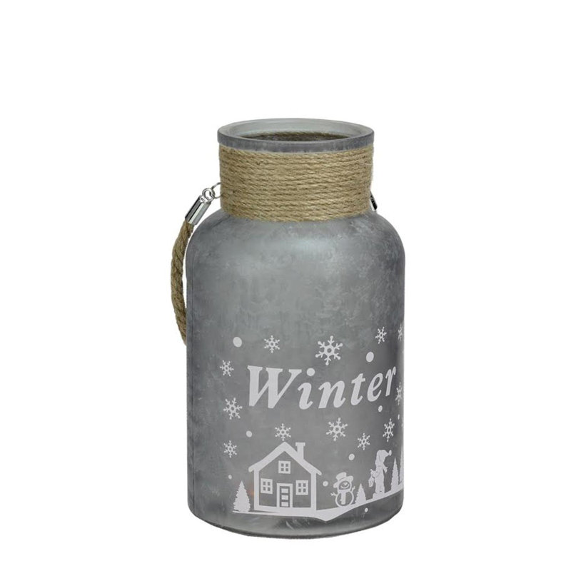 Lanterne porte-bougie avec poignée, Argent/Beige, H 10 po x l 5,75 po x P 5,75 po