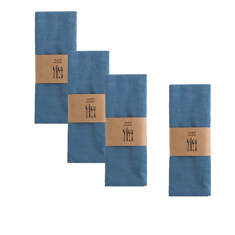 Serviettes de table lavables en coton et lin, Bleu
