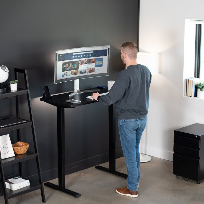 Light Wood and Black Adjustable Height Standing Desk