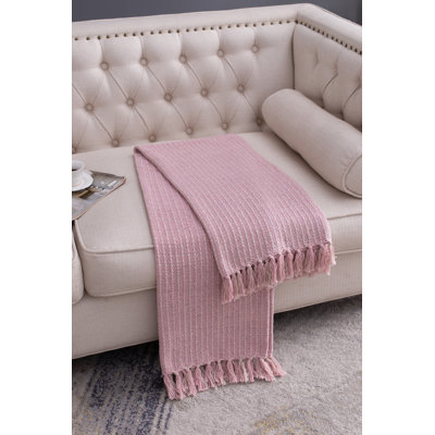50X60" Decorative Pink And Tan Cotton Throw Blanket With Tassels, 2 Pack
