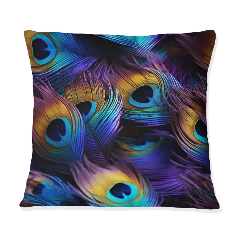 Coussin en polyester bleu et mauve, H 16 po x l 16 po