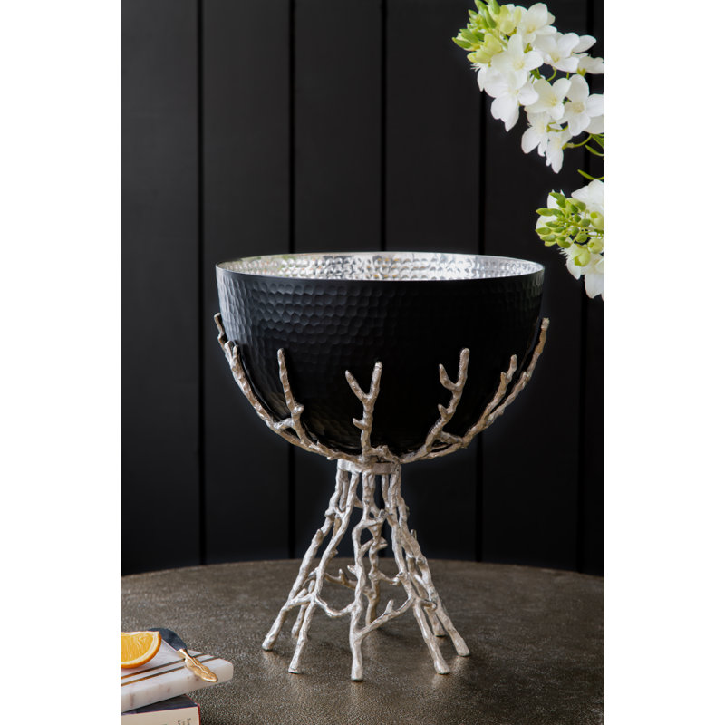Bol décoratif en métal Lambertson, Nickel / noir, H 12,8 po x l 11 po x P 11 po