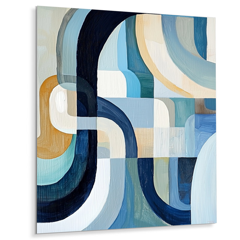 Cubist Blue Reality V - décoration murale géométrique en métal, impression moderne sur métal, H 40 po x l 30 po
