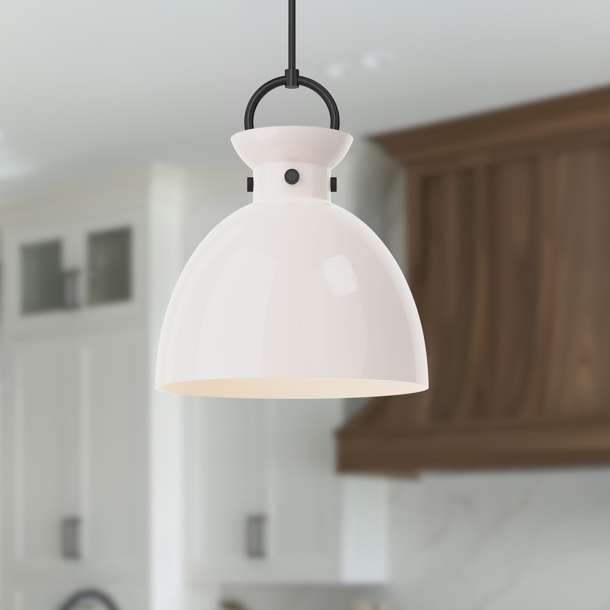 Tinka Single Light Glass Steel Pendant, Matte Black, 21.75" H x 18" W x 18" D