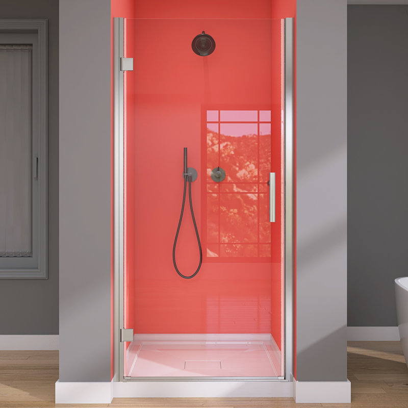 34'' - 35 1/4'' W x 72'' H Frameless Pivot Swing Shower Doors Tempered Glass Bathroom Door with Handle, Chrome, Right Opening