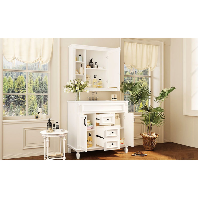 Meuble-lavabo 36 po avec lavabo et miroir, Crème