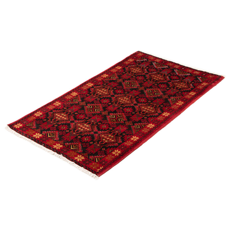 Tapis rouge en laine noué à la main de conception unique 3 pi 1 po x 5 pi 11 po nouvel âge Kalgoorlie