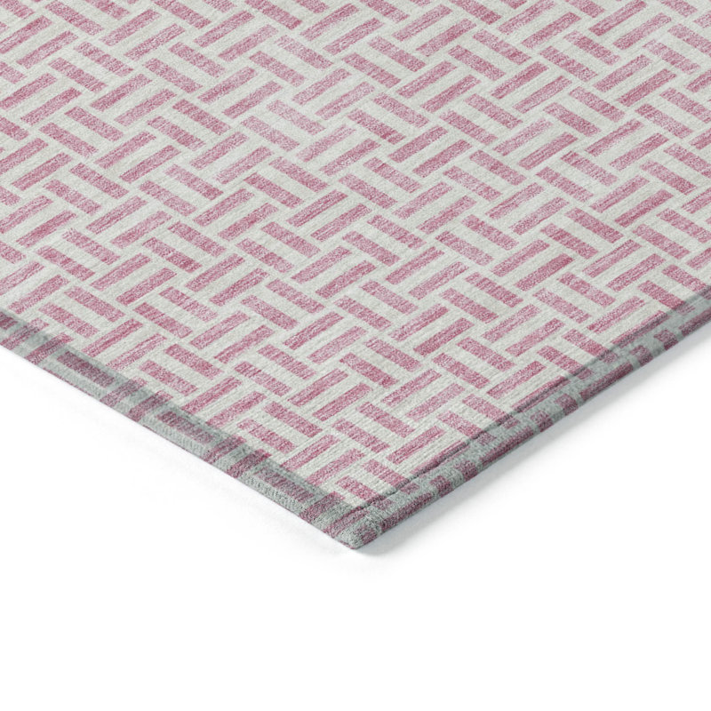 Tapis extérieur lavable à motif géométrique rose et argent 3 pi x 5 pi