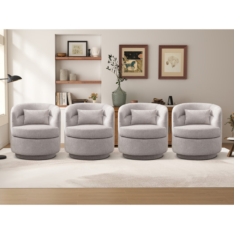 29" Wide Classic Soft Upholstered Swivel Barrel Chair With Lumbar Pillow, Light Gray