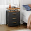 Commode à 3 tiroirs avec tablette ouverte à 2 niveaux, commode avec prise de courant et DEL, commode H 17,32 po pour chambre noire-1464315072