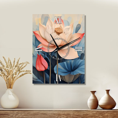 Lotus en floraison douce I - Horloge murale florale en métal, imprimée sur métal