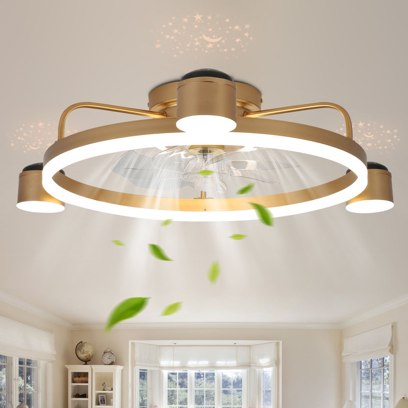 Starry Night Light 28" LED Gold Ceiling Fan with Dimmable Light and Remote Low Profile Fans