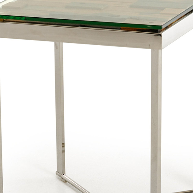  Table de bout contemporaine en bois récupéré argenté et brun avec base en acier 22 po