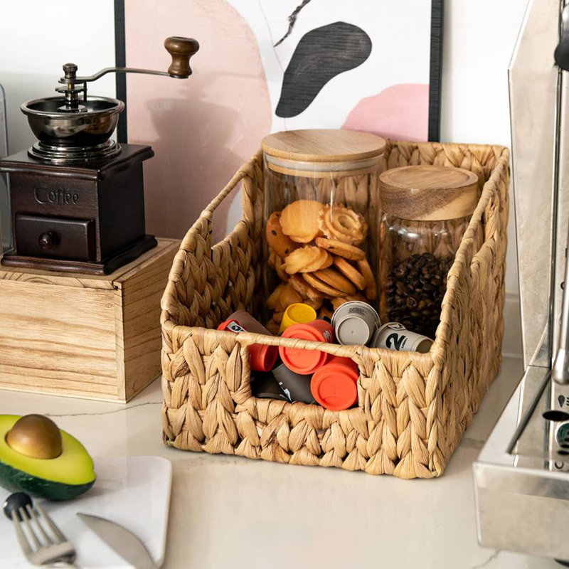 Storage Basket Wicker Baskets with Built-in Handles, 3 Pack Handwoven Rattan Bins