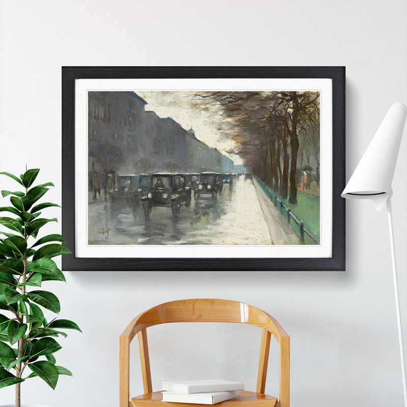 Cabs in the Rain by Lesser Ury - Picture Frame Painting, Black Framed, 48cm H x 65cm W x 2cm D