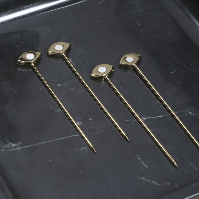 Ensemble de 4 pièces de cocktail avec support Evil Eye, Doré