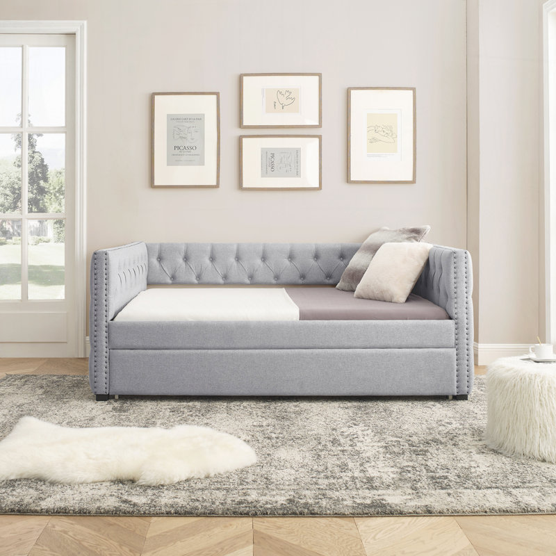 Canapé-lit capitonné Modern, Gris, Double