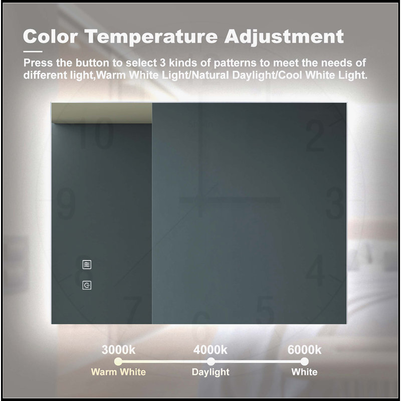 Bathroom Led Vanity Mirror with Adjustable Lighting and Anti-Fog Function, 36" x 28"