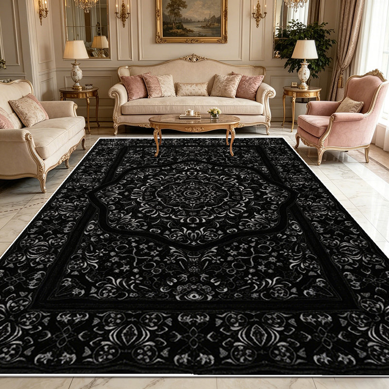 1PC vintage black and white persian medallion floral area rugs, Soft and Comfortable, easy-to-maintain, machine washable Indoor floor mat, suitable for living room, bedroom, dining room, entryway, home office, patio, Home Decor, Outdoor Decor.