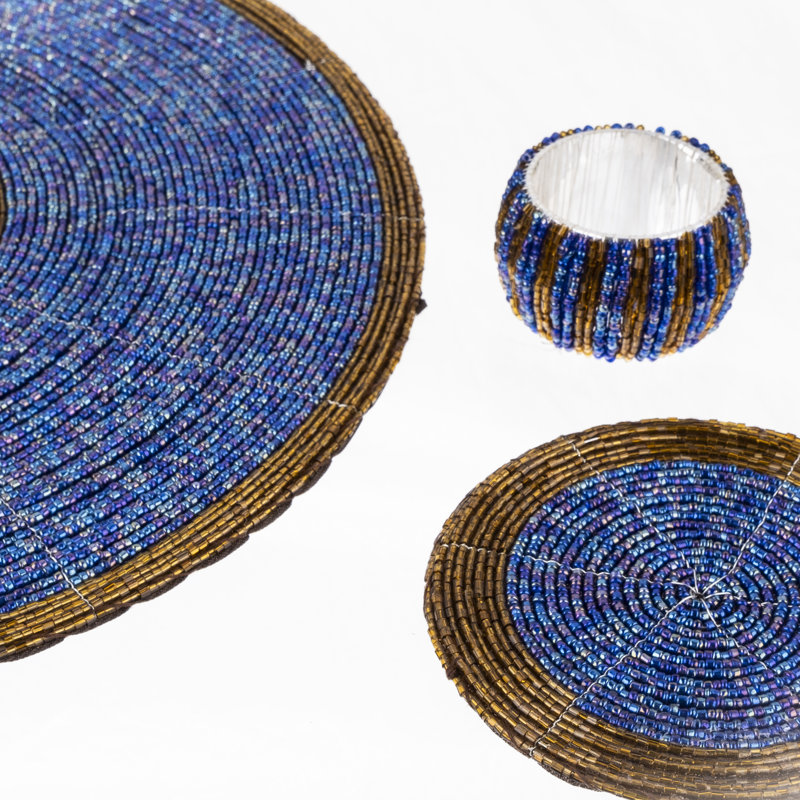 Danbury Glass Patchwork Round, Blue/Antique Gold
