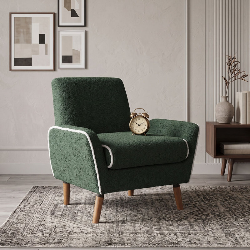 Fauteuil d'appoint rembourré avec accoudoirs arrondis et pieds en bois, Green