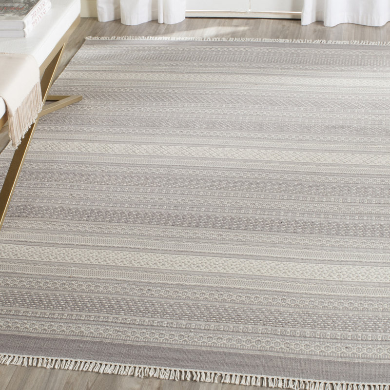 Tapis gris en laine / coton tissé à la main Liara, Rectangle 5 pi x 8 pi