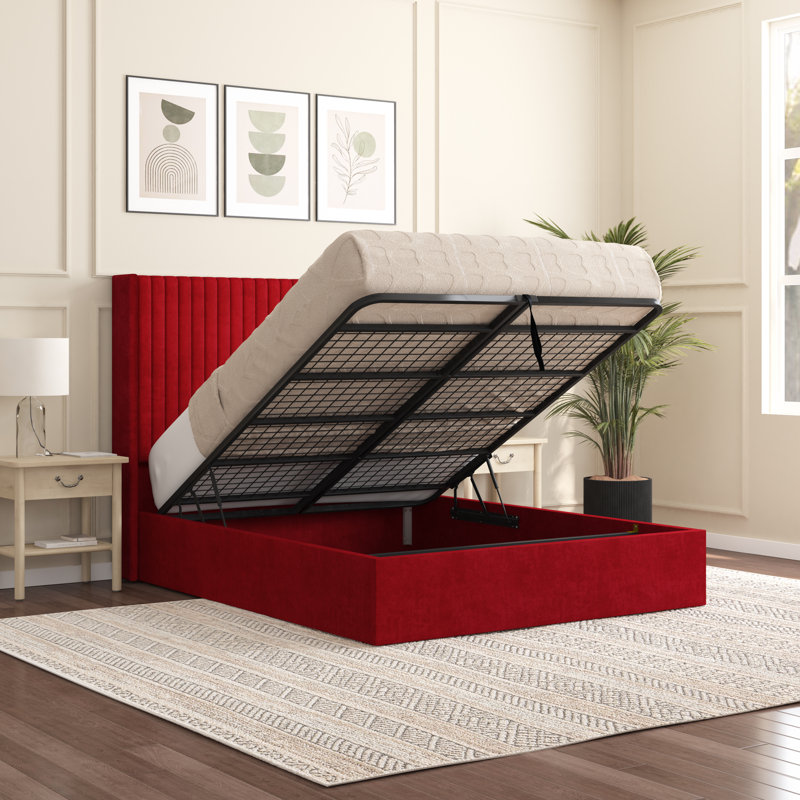 Barkat Upholstered Ottoman Storage Bed, Red, Single (3')