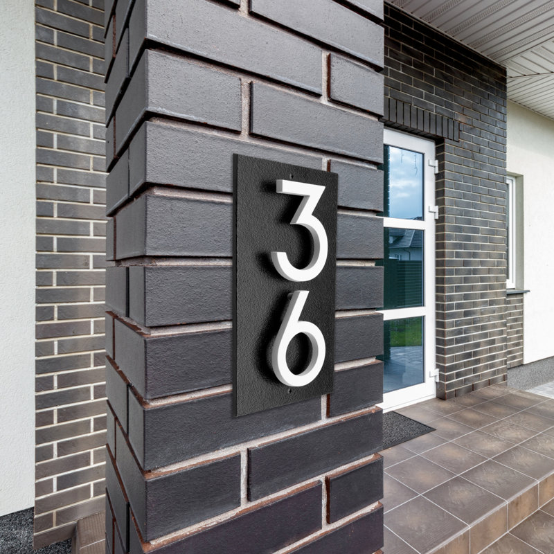 Floating Stand-Off 2-Number Vertical Sign, Black /W/ White Modern Font Numbers, Yes